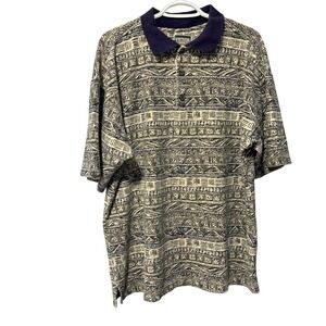Northern Elements Vintage 90s Tribal Geometric Polo Shirt Mens Large Grey Blue‎